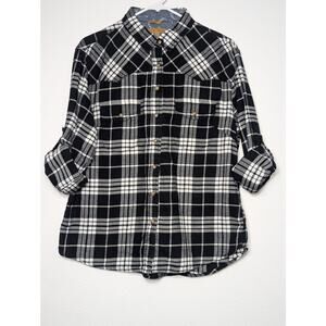 JACHS Girlfriend Bea Black and White Plaid Snap Shirt Size L